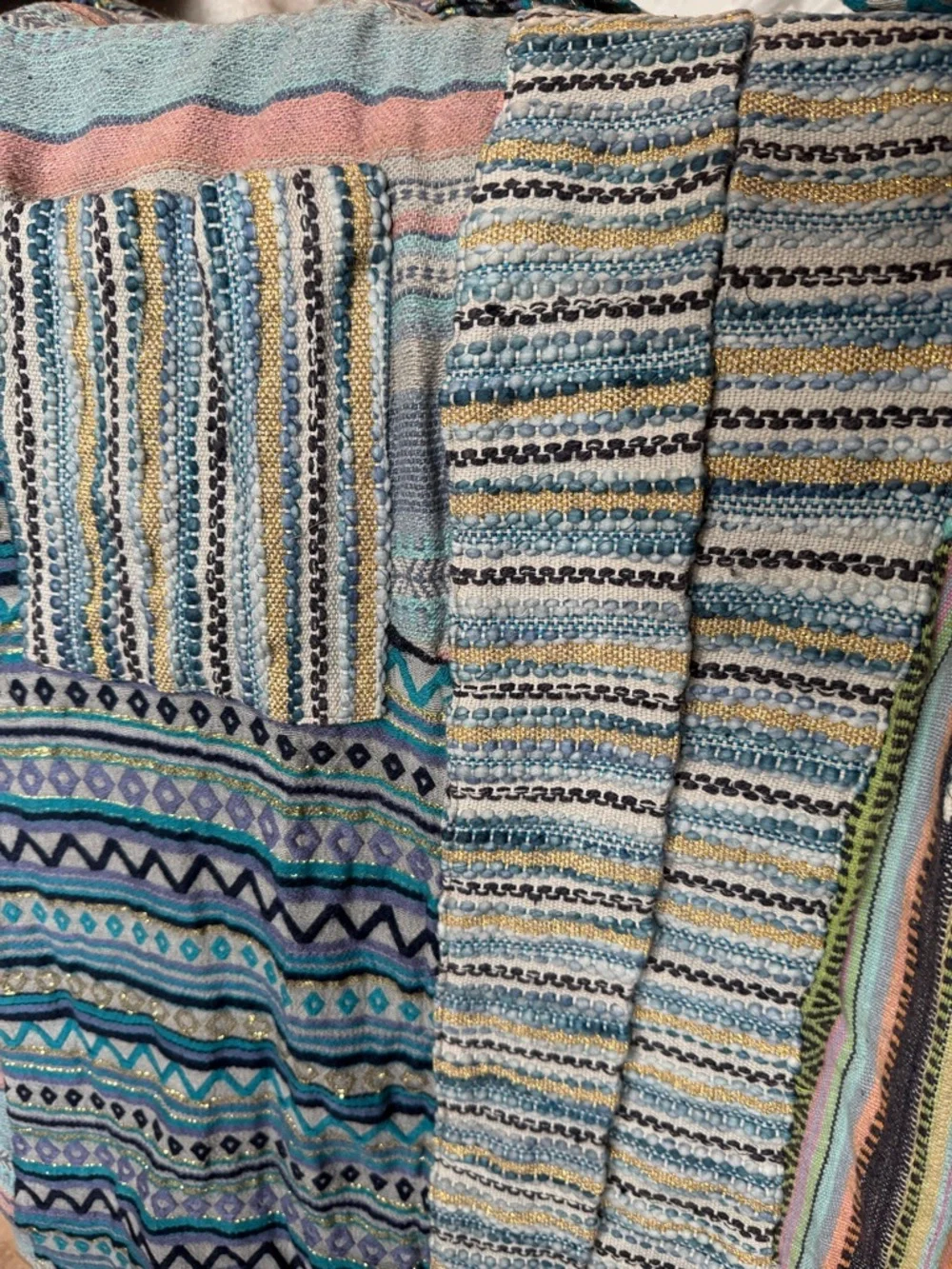 Sacred Threads Striped Boho Long Cardigan Coat in Blue & Pastels - Picture 7 of 8